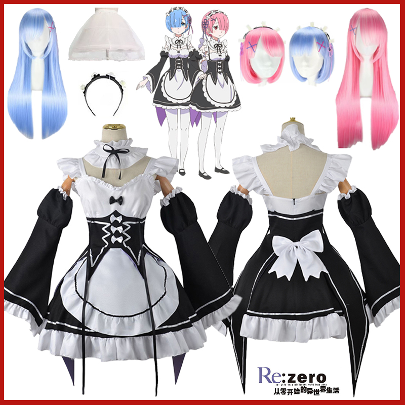 Re Zero Rem Wig - Costume Cosplay Anime Ram Rem Lolita