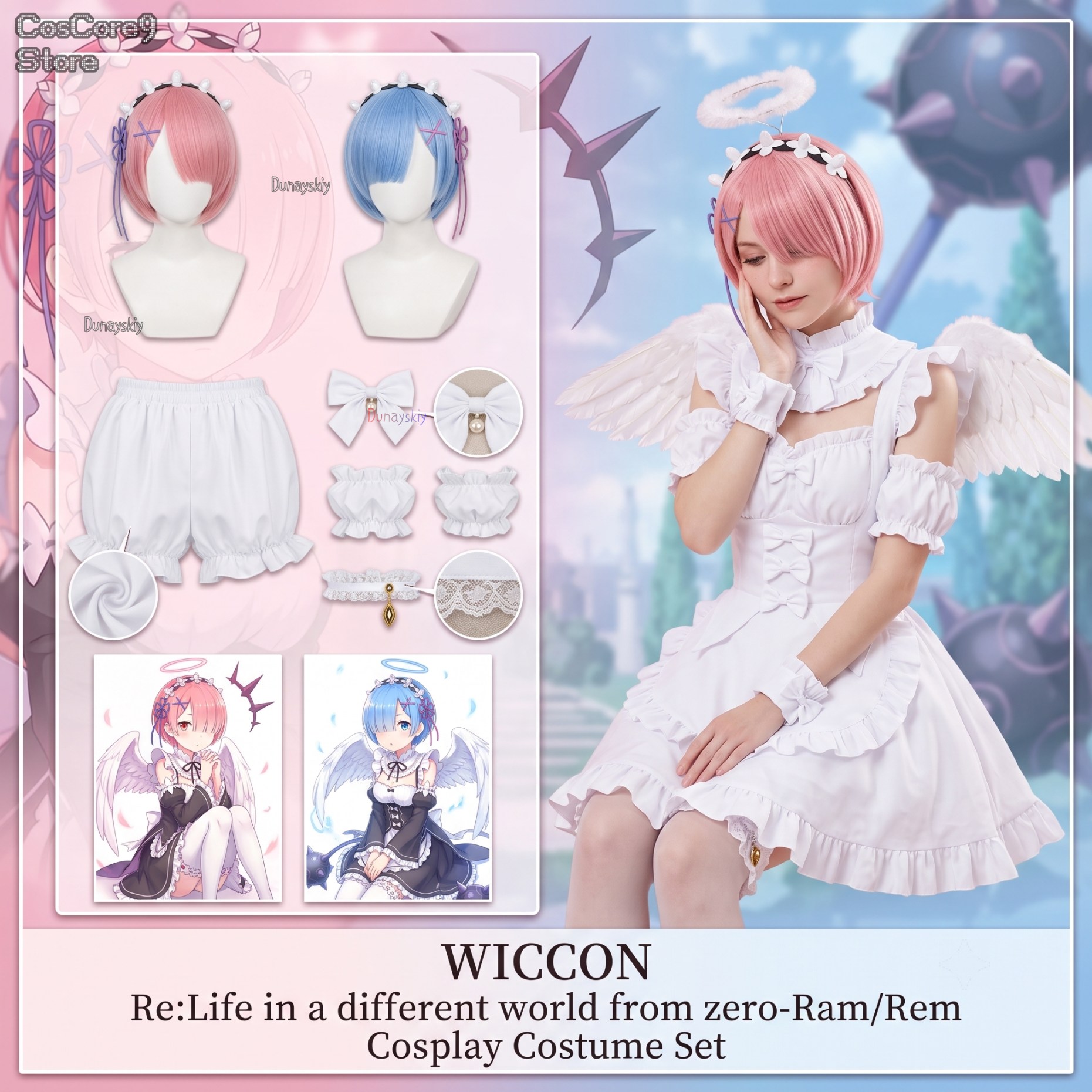 Re Zero Rem Wig - Parrucca Jirai Kei per Halloween e